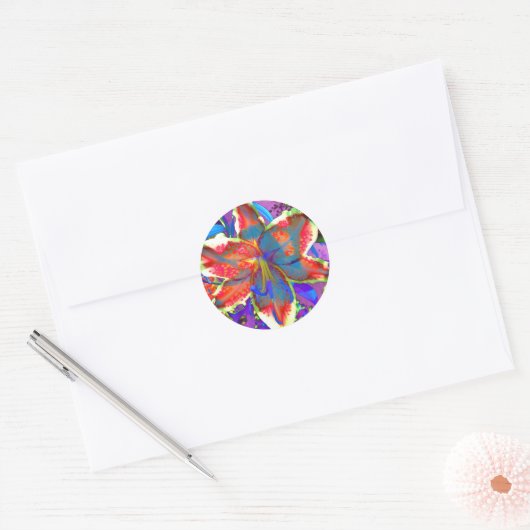Retro Lily Ronde Sticker (Envelop)