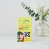 Retro Lime Coral Makeup Artist 2 Photos Qr Code Visitekaartje (Staand voorkant)