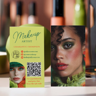 Retro Lime Coral Makeup Artist 2 Photos Qr Code Visitekaartje