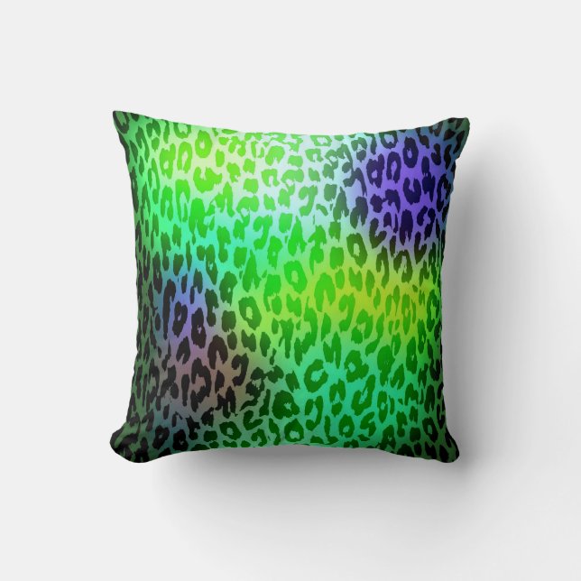 Retro Lime Groen en Violet Leopard Print Huidbont Kussen (Voorkant)