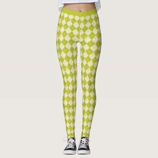 Retro Limoen Diamond Pattern Leggings (Voorkant)