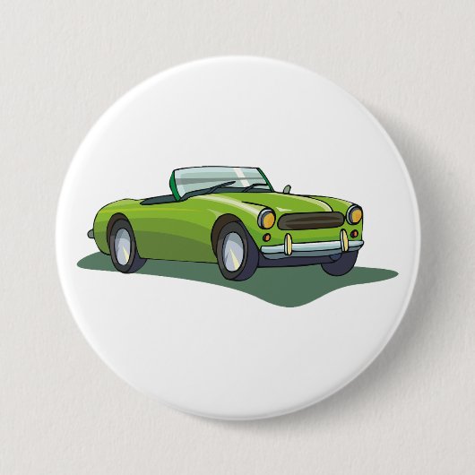 Retro limoengroen open sportauto ronde button 7,6 cm (Voorkant)