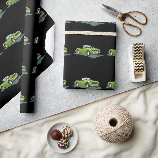 Retro Limoengroene Cabrio Sportwagen Cadeaupapier