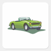 Retro Limoengroene Cabriolet Sportauto Vierkante Sticker (Voorkant)