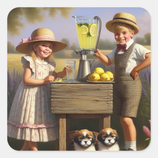 Retro limonade stand hebben een goede zomer vierkante sticker (Voorkant)