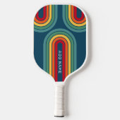 Retro Line Arch met regenboogkleuren - Script Name Pickleball Paddle (Achterkant)