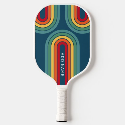 Retro Line Arch met regenboogkleuren - Script Name Pickleball Paddle (Achterkant)