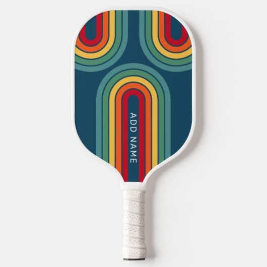 Retro Line Arch met regenboogkleuren - Script Name Pickleball Paddle (Voorkant)