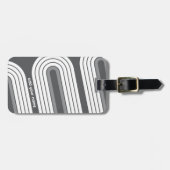 Retro Line Arch Pastel Grijs Kleuren Script Naam Bagagelabel (Voorkant horizontaal)