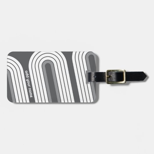 Retro Line Arch Pastel Grijs Kleuren Script Naam Bagagelabel (Voorkant horizontaal)
