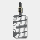 Retro Line Arch Pastel Grijs Kleuren Script Naam Bagagelabel (Voorkant verticaal)