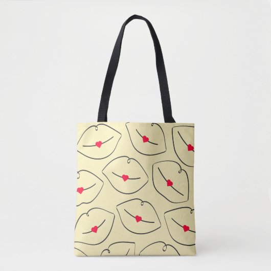 Retro Line Art Lips & Hearts Sunshine Yellow Tote Bag (Voorkant)