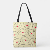 Retro Line Art Lips & Hearts Sunshine Yellow Tote Bag (Achterkant)