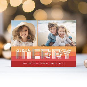 Retro Line Art Rood Sinaasappel - Merry Photo - ja Feestdagenkaart