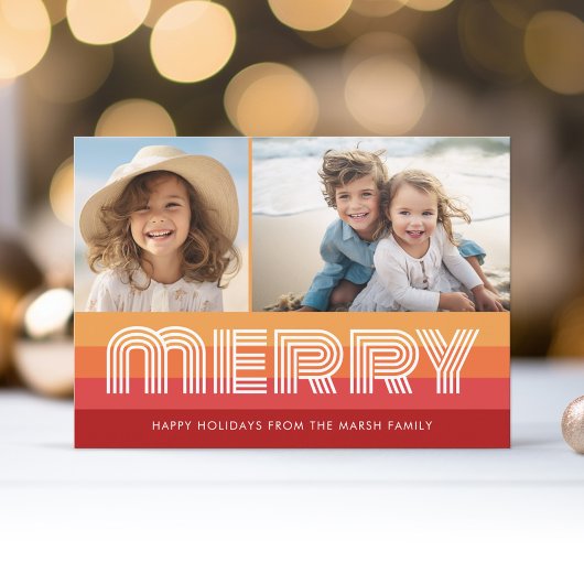 Retro Line Art Rood Sinaasappel - Merry Photo - ja Feestdagenkaart