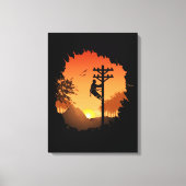 Retro Lineman Zonsondergang Vader Elektrische Kabe Canvas Afdruk (Voorkant)
