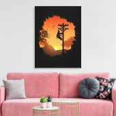 Retro Lineman Zonsondergang Vader Elektrische Kabe Canvas Afdruk (Insitu (Woonkamer))