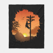 Retro Lineman Zonsondergang Vader Elektrische Kabe Fleece Deken (Voorkant)