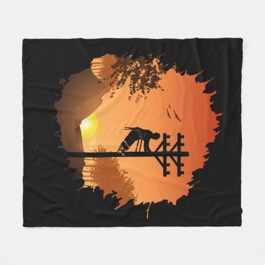 Retro Lineman Zonsondergang Vader Elektrische Kabe Fleece Deken (Voorkant (Horizontaal))