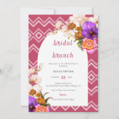 Retro Lines Floral Magenta Fuchsia Bridal Brunch Kaart (Voorkant)