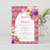 Retro Lines Floral Magenta Fuchsia Bridal Brunch Kaart (Staand voorkant)