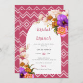 Retro Lines Floral Magenta Fuchsia Bridal Brunch Kaart (Voorkant / Achterkant)