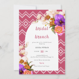 Retro Lines Floral Magenta Fuchsia Bridal Brunch Kaart