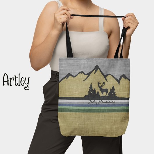 Retro Linnen Textuur Natuur Bergscène Herten Tote Bag