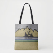 Retro Linnen Textuur Natuur Bergscène Herten Tote Bag (Voorkant)