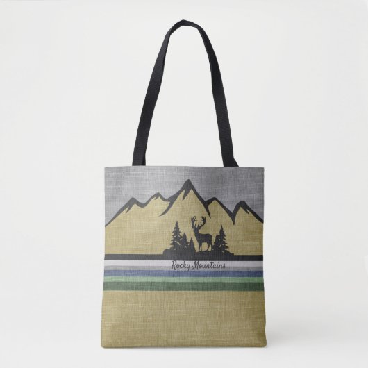 Retro Linnen Textuur Natuur Bergscène Herten Tote Bag (Voorkant)