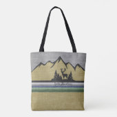 Retro Linnen Textuur Natuur Bergscène Herten Tote Bag (Achterkant)