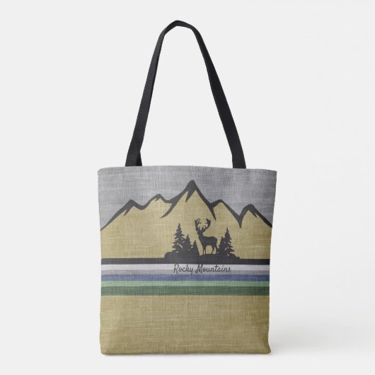 Retro Linnen Textuur Natuur Bergscène Herten Tote Bag (Achterkant)