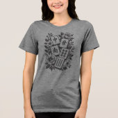 Retro Linocut Mahjong Bloemtegel Tri-Blend Shirt (Voorkant)