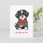 Retro Linocut stijl Shih Tzu kerstkaart (Staand voorkant)
