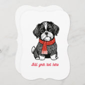 Retro Linocut stijl Shih Tzu kerstkaart (Voorkant / Achterkant)