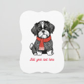 Retro Linocut stijl Shih Tzu kerstkaart (Staand voorkant)
