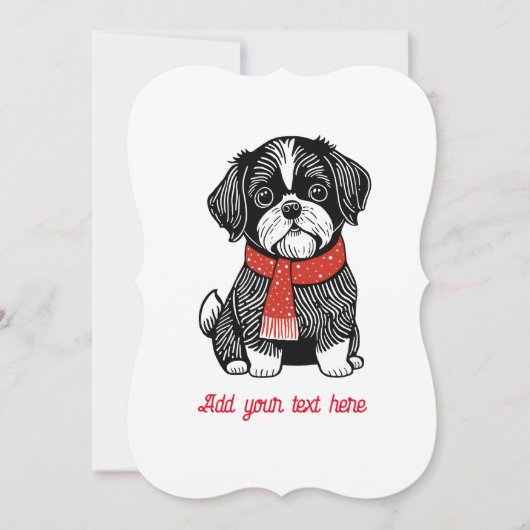 Retro Linocut stijl Shih Tzu kerstkaart (Voorkant)