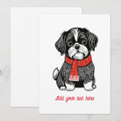 Retro Linocut Stijl Shih Tzu Kerstmis Kaart (Voorkant / Achterkant)