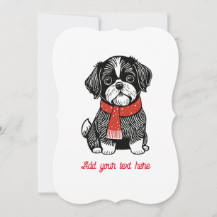 Retro Linocut Stijl Shih Tzu Kerstmis Kaart