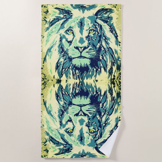 Retro Lion Head -  Lion Face Beach Towel Strandlaken (Voorkant)