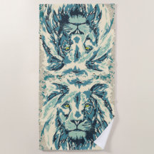 Retro Lion Head -  Lion Face Beach Towel