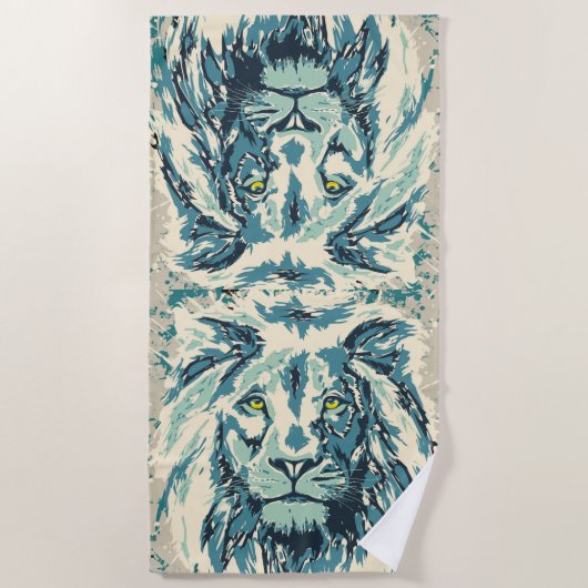 Retro Lion Head -  Lion Face Beach Towel Strandlaken (Voorkant)