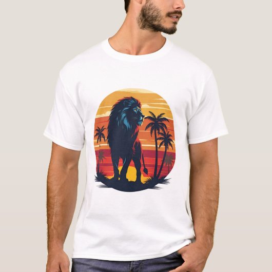Retro Lion Sunset T-shirt  Wildlife Graphic (Voorkant)