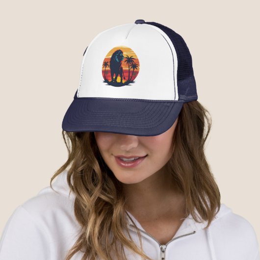 Retro Lion Sunset Wildlife Graphic Trucker Pet (In situ)