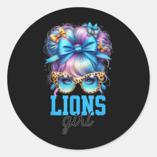Retro Lions Meisje Messy Bun Sportfan Team Matchin Ronde Sticker