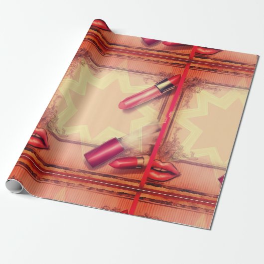 Retro-lippenstift Cadeaupapier (Uitgerold)