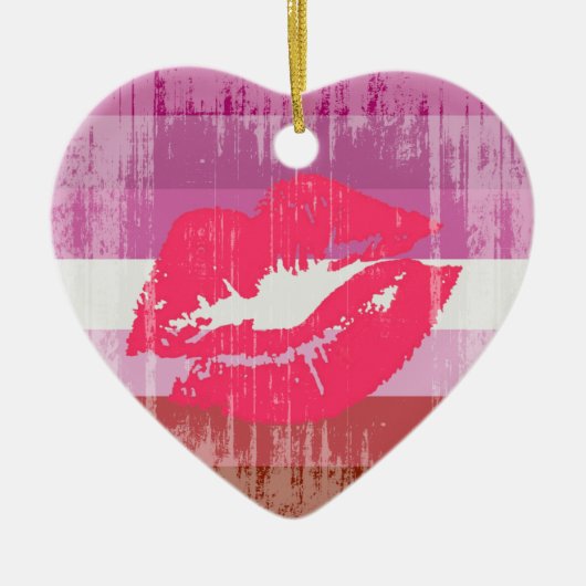 Retro Lippenstift Lesbische Trots Keramisch Ornament (Voorkant)