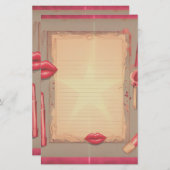 Retro lipstick briefpapier (Voorkant / Achterkant)