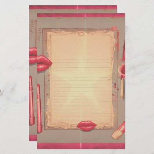 Retro lipstick briefpapier (Voorkant / Achterkant)