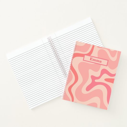 Retro Liquid Swirl Abstract Patroon Blush Roze Notitieboek (Binnen)